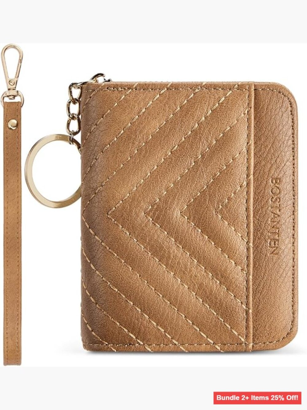RFID Blocking Vegan Leather Wallet with Wristlet Keychain Compact Size